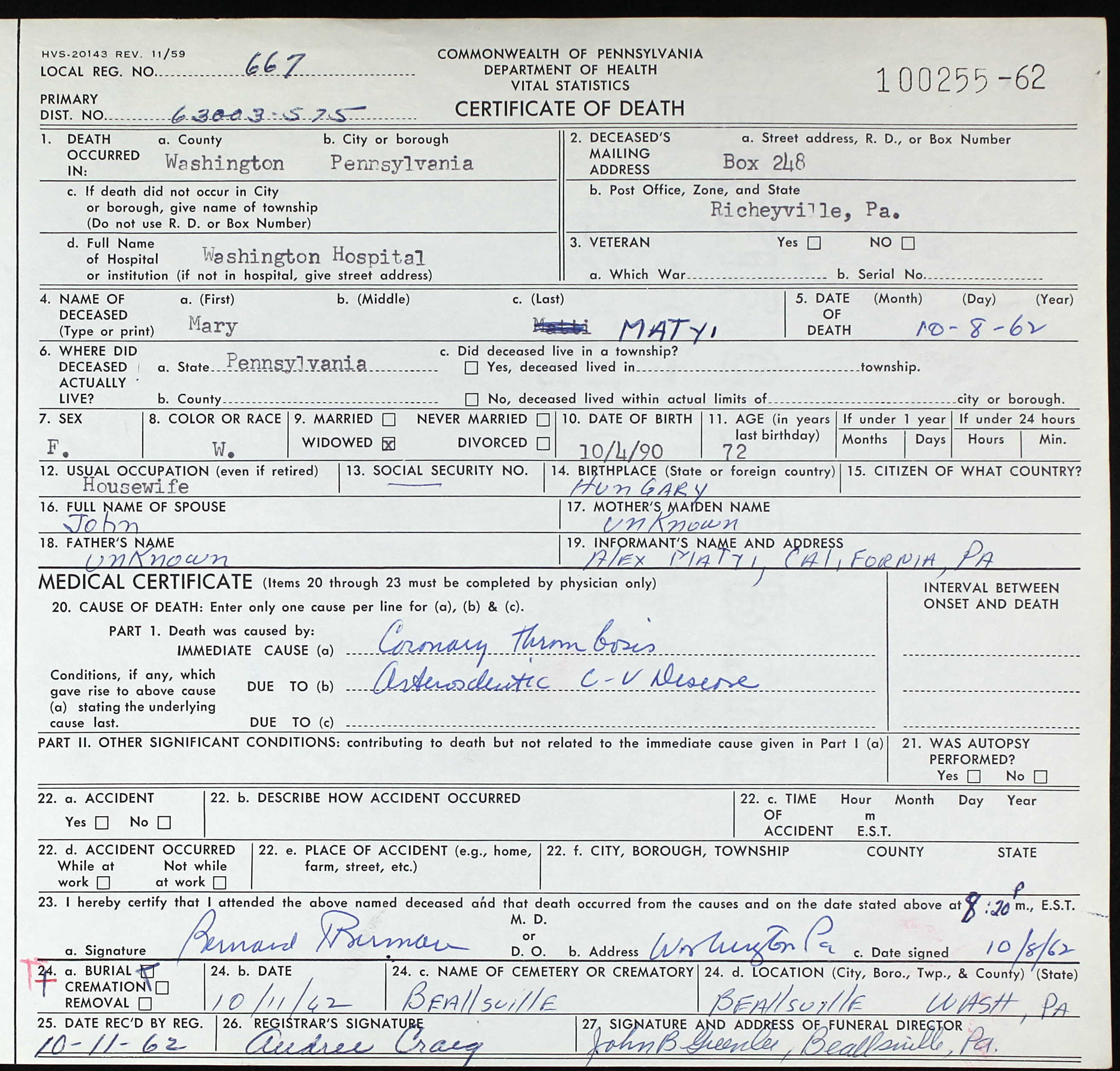 death certificate